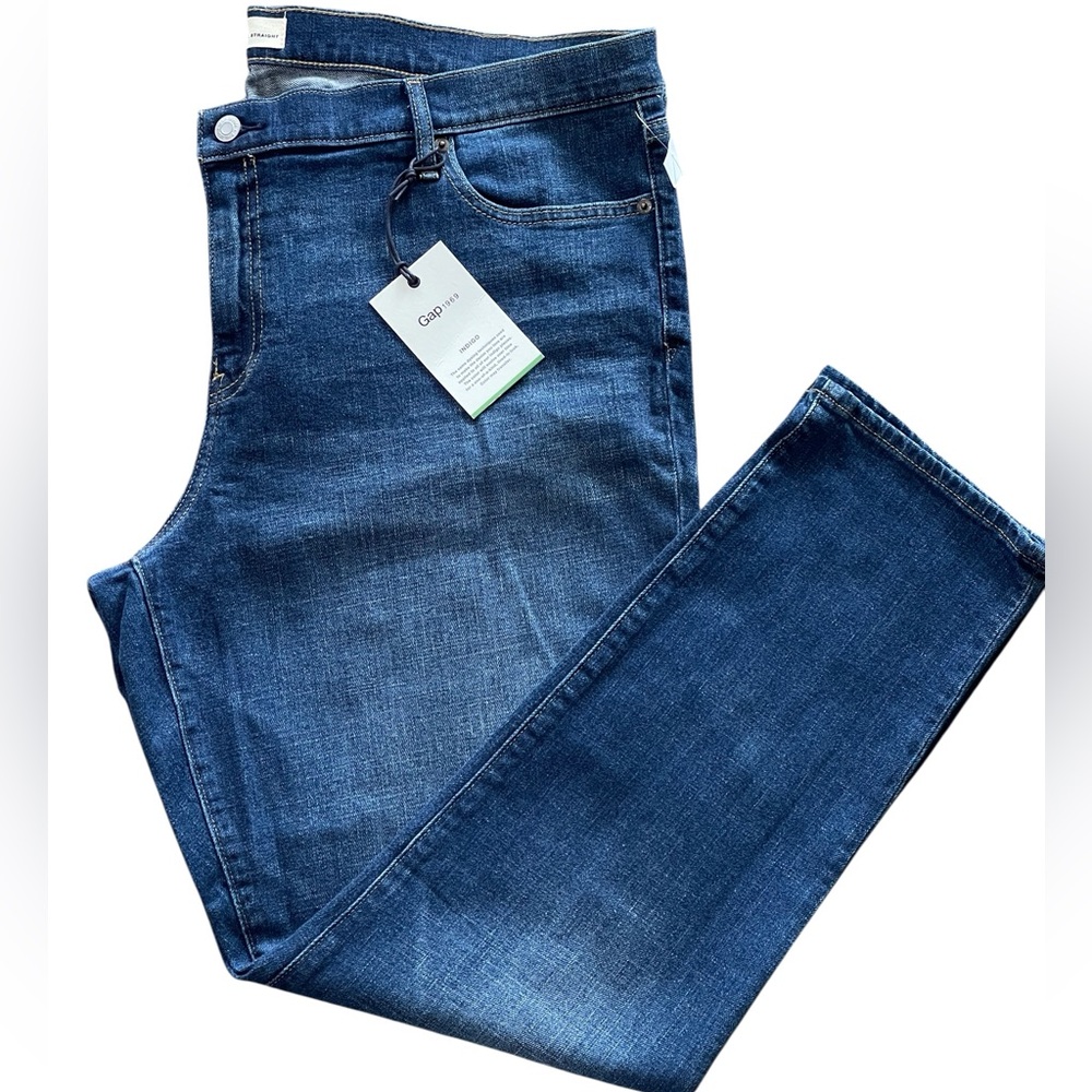 GAP Women's Real Straight Leg Jeans Indigo Blue Wash Denim Sz 35R High Rise NWT